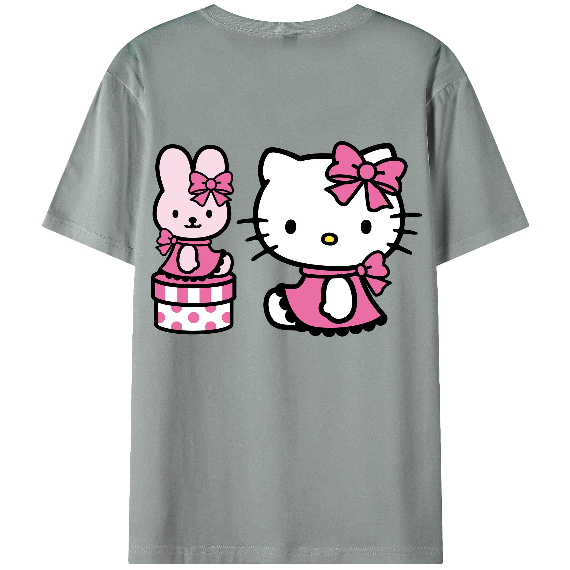 （画像用） Hello Kitty ハローキティ 綿100％ メンズ半袖Tシャツ（バックプリント） 通気性